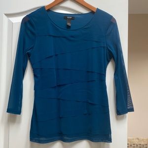 Alfani teal lightweight tiered blouse, size PS